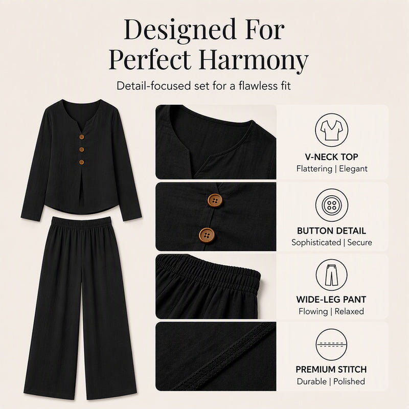 ⏰Last Day Sale 50% Off 💃 Women's V-Neck Long Sleeve Top & Wide-Leg Pants Set