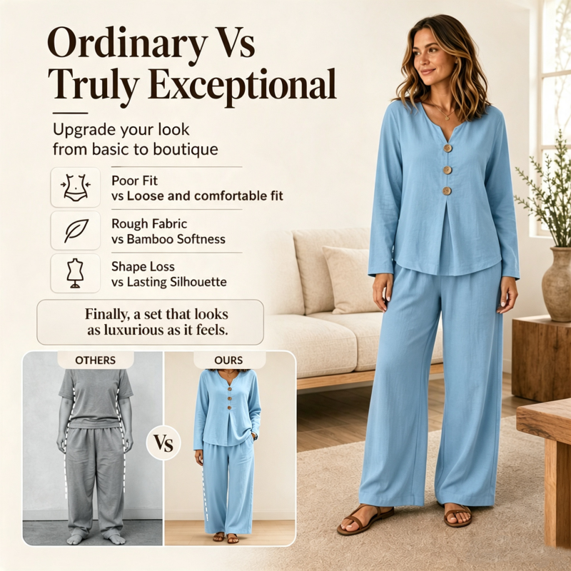 ⏰Last Day Sale 50% Off 💃 Women's V-Neck Long Sleeve Top & Wide-Leg Pants Set