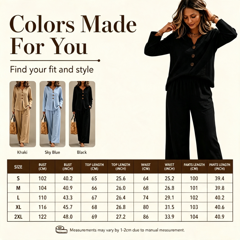⏰Last Day Sale 50% Off 💃 Women's V-Neck Long Sleeve Top & Wide-Leg Pants Set