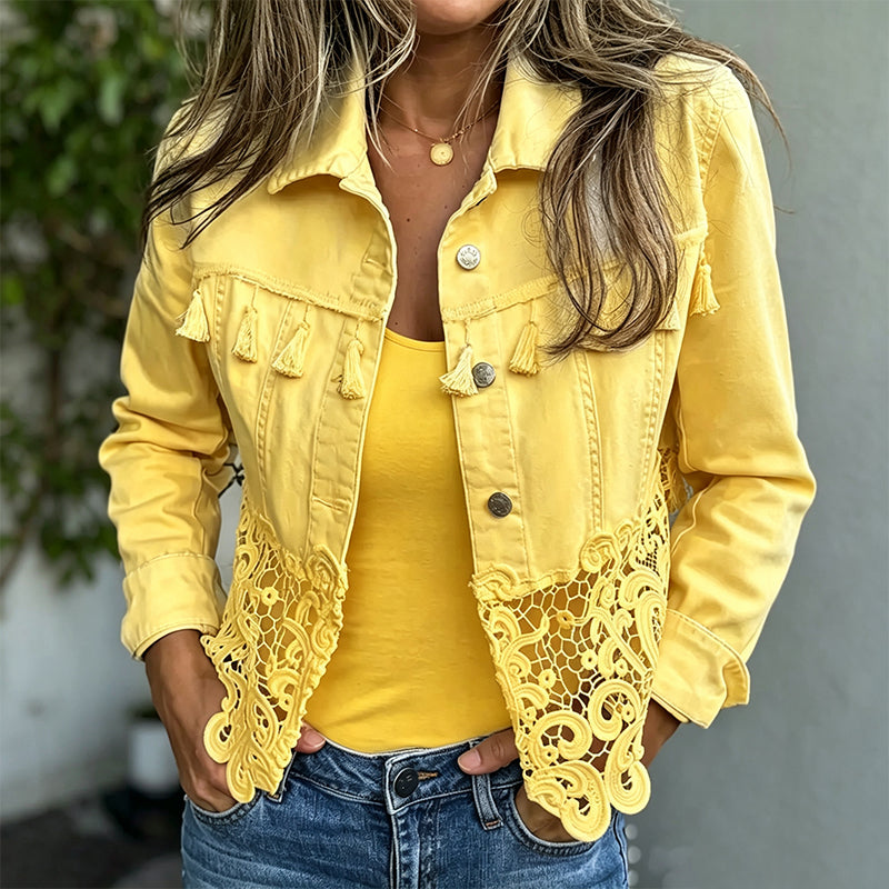 ⏰Last Day Sale 50% Off 💃 Women's Lace Stitching Denim Jacket
