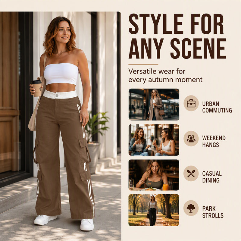 ⏰Last Day Sale 63% Off  👖 Women's Side Stripe Straight-Leg Cargo Pants