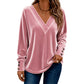Women's V-Neck Long Sleeve Velvet Top