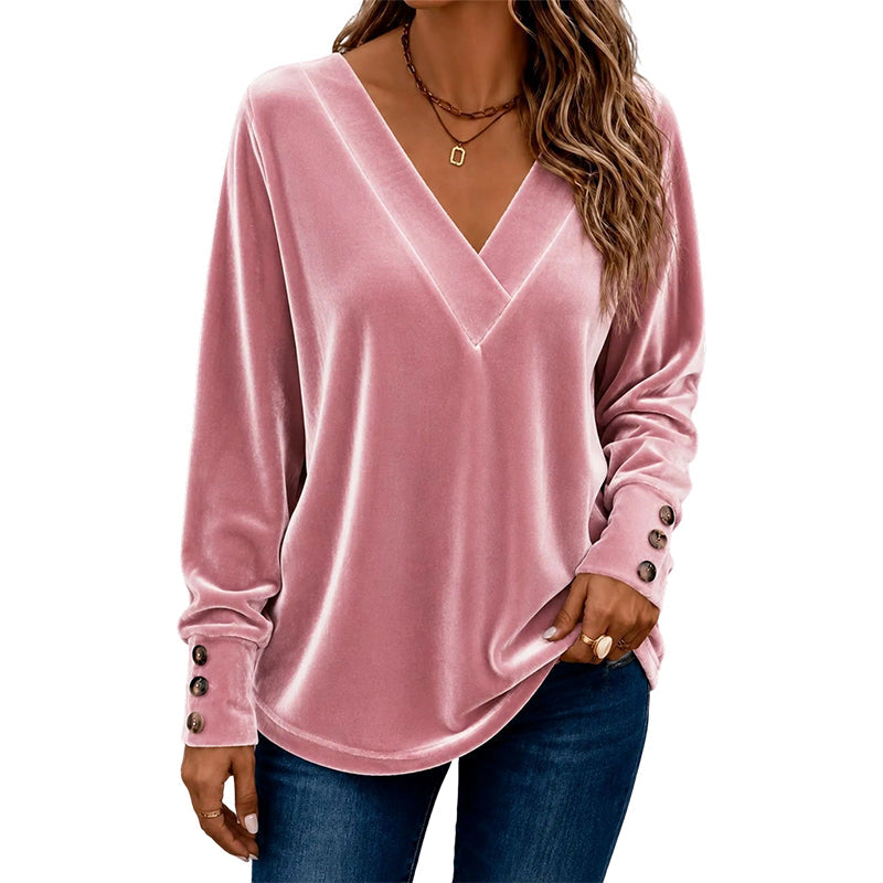 Women's V-Neck Long Sleeve Velvet Top
