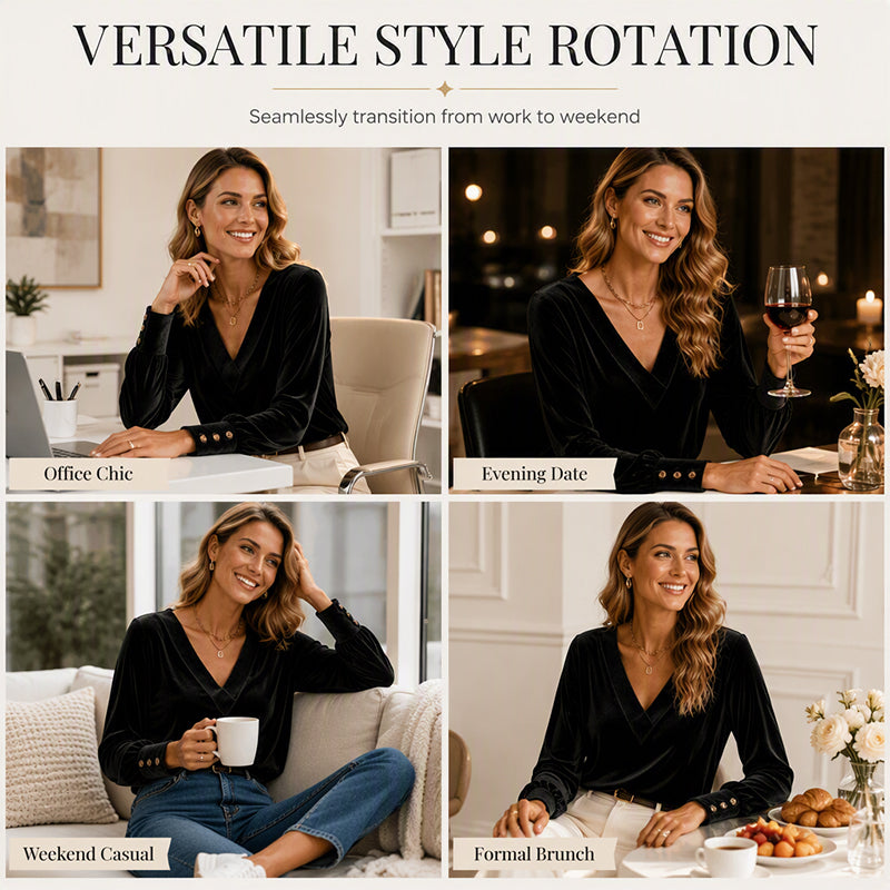 Women's V-Neck Long Sleeve Velvet Top