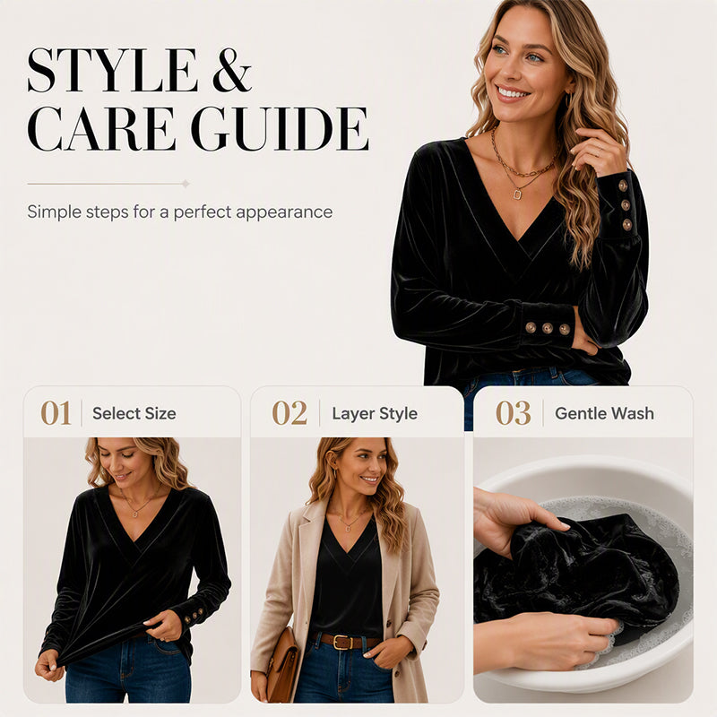 Women's V-Neck Long Sleeve Velvet Top