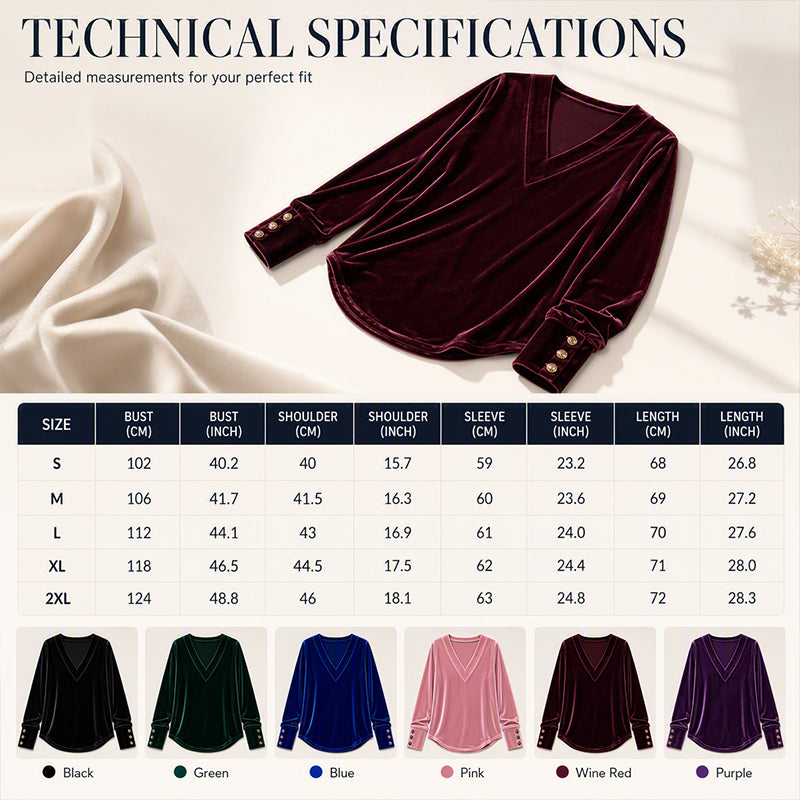 Women's V-Neck Long Sleeve Velvet Top