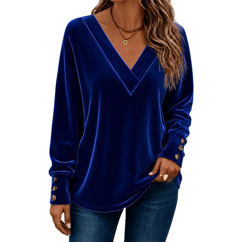 Women's V-Neck Long Sleeve Velvet Top