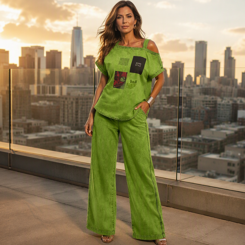 Women's Off Shoulder Top & Wide Leg Pants