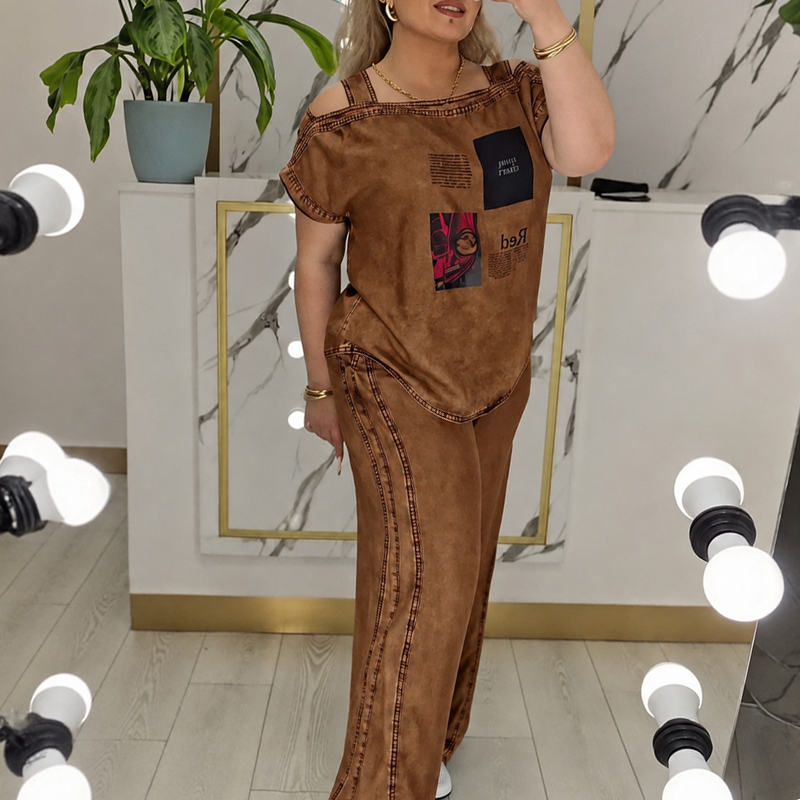 Women's Off Shoulder Top & Wide Leg Pants
