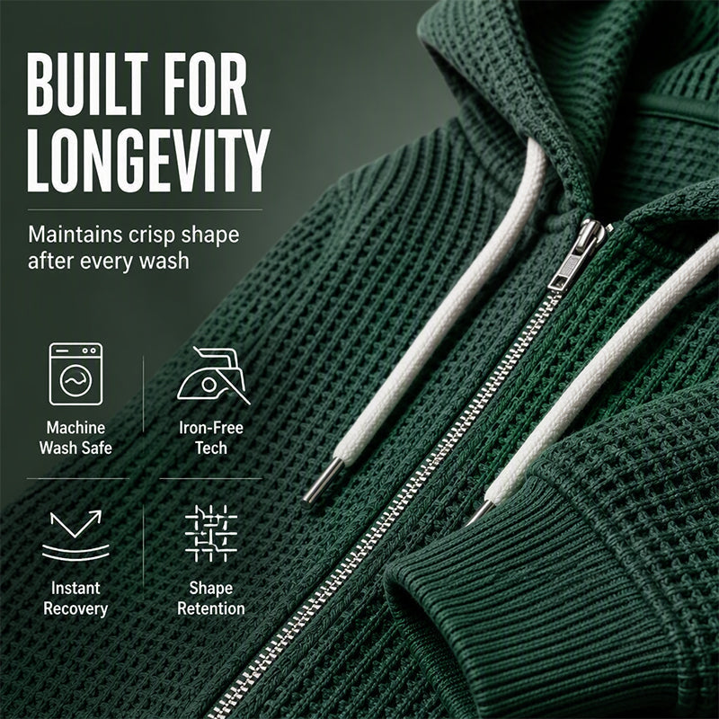 Men's Full -Zip Waffle Knit Hooded Sweatshirt
