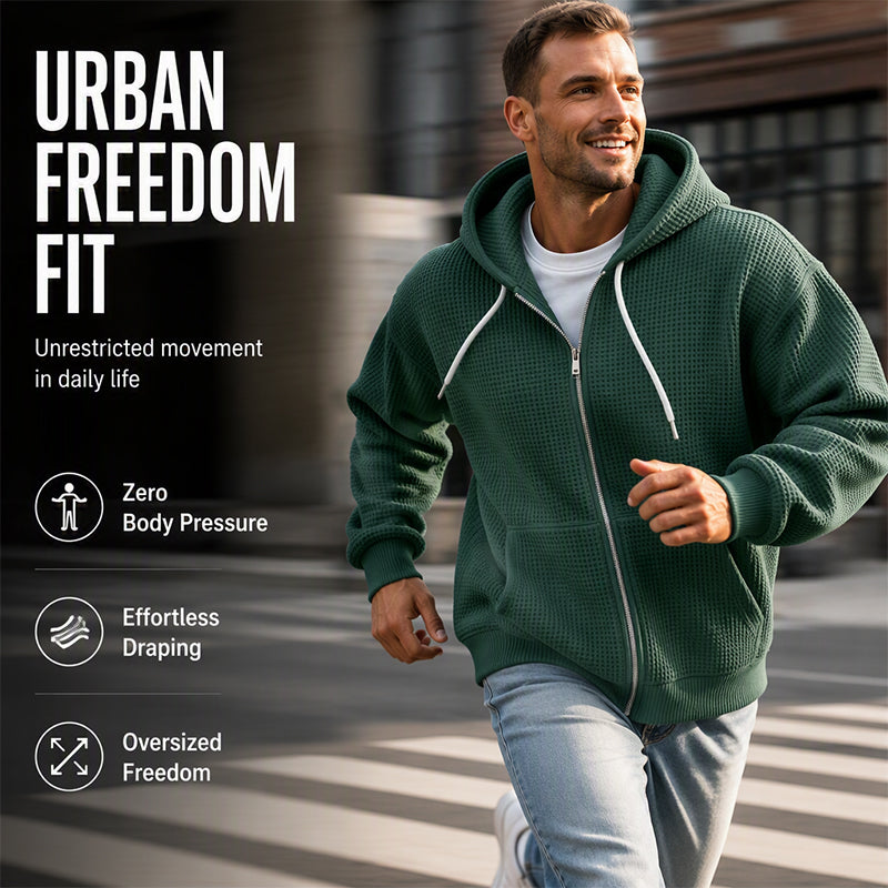 Men's Full -Zip Waffle Knit Hooded Sweatshirt