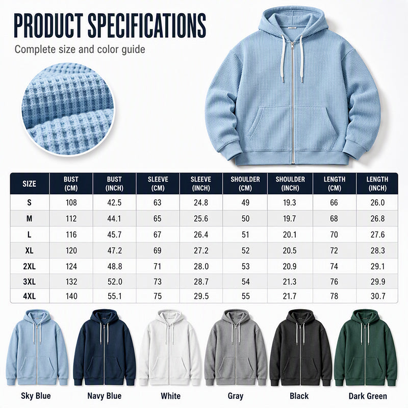 Men's Full -Zip Waffle Knit Hooded Sweatshirt