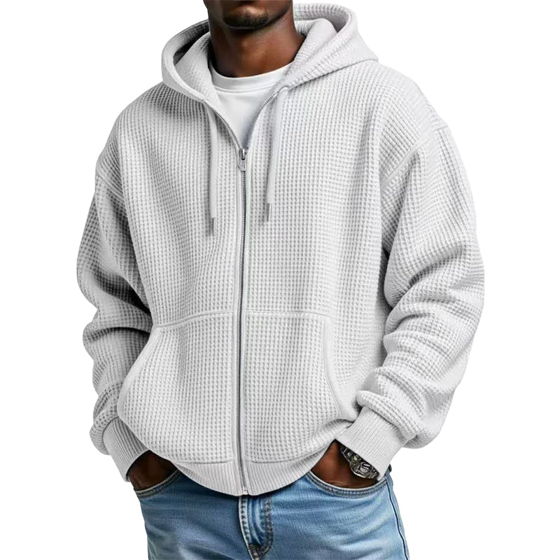 Men's Full -Zip Waffle Knit Hooded Sweatshirt