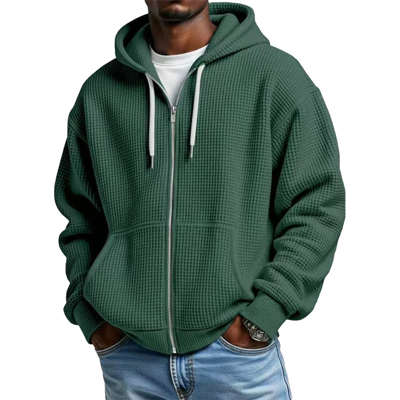Men's Full -Zip Waffle Knit Hooded Sweatshirt