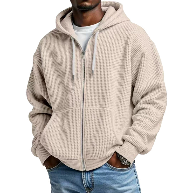 Men's Full -Zip Waffle Knit Hooded Sweatshirt