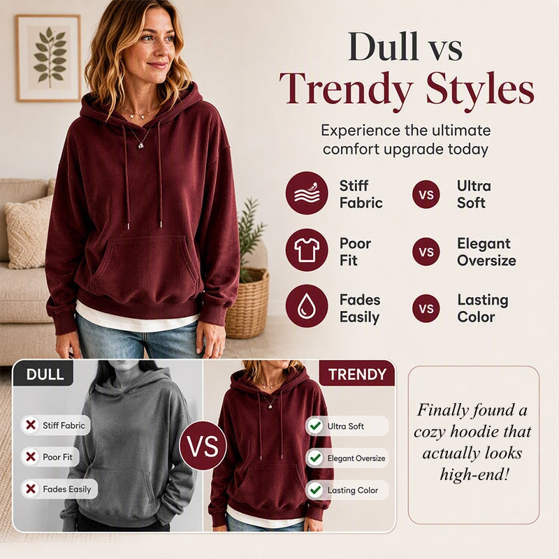 🍂Women's Corduroy Hooded Sweatshirt with Pockets – Cozy Texture Meets Effortless Autumn Style