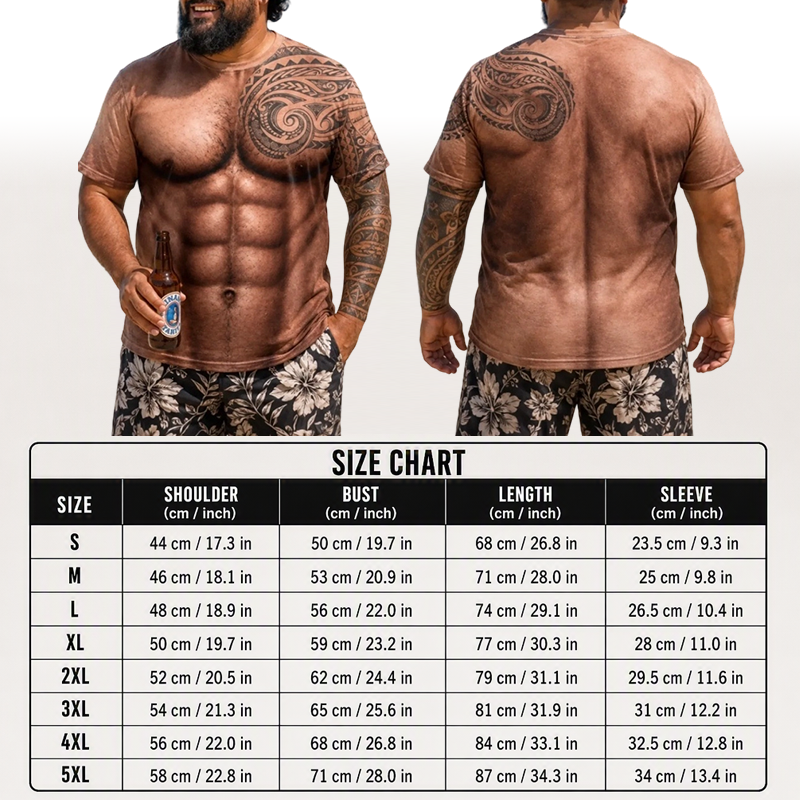 💪👕 Men's Funny Muscle Print Short Sleeve Top – Big Muscles, Zero Gym Time