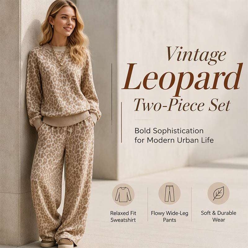 🌸Hot Sale💖Women's Leopard Print Sweatshirt & Wide-Leg Pants Set