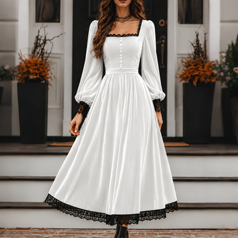 👗 Women's Vintage Square Neck Velvet Dress – Timeless Elegance Meets Luxe Comfort