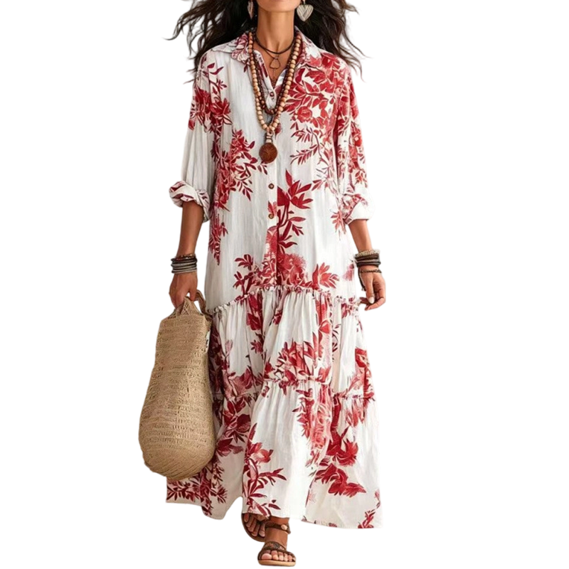 🍂 Women's Floral Print Maxi Dress – Feminine Elegance Meets Effortless Autumn Style
