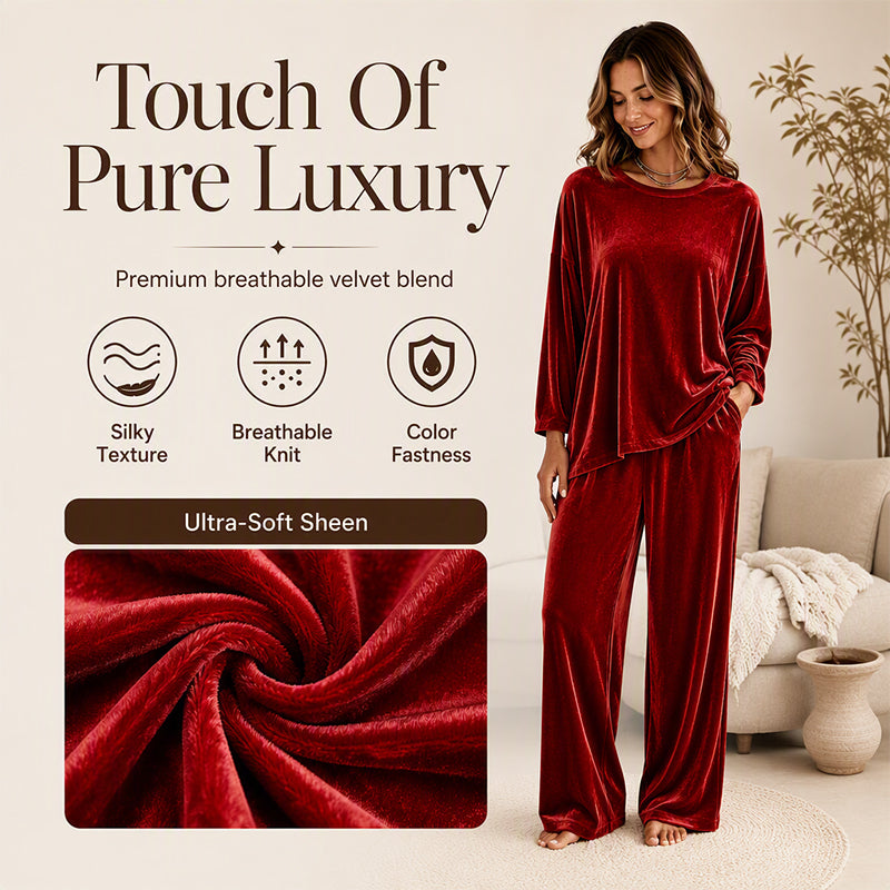 ⏰Last Day Sale 50% Off 💃 Women's Velvet Long Sleeve Top & Wide-Leg Pants Set