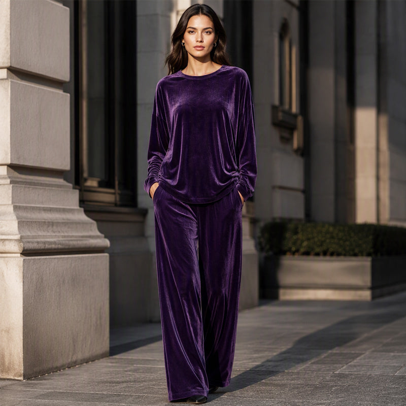 ⏰Last Day Sale 50% Off 💃 Women's Velvet Long Sleeve Top & Wide-Leg Pants Set
