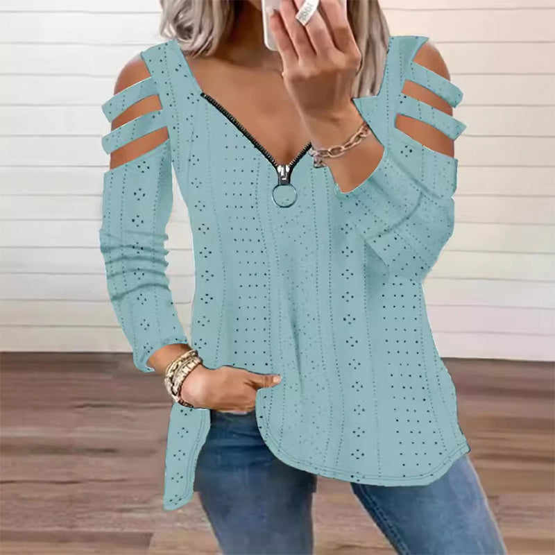 👚 Women's Cold Shoulder Zipper T-Shirt – Edgy Details Meets Effortless Everyday Style