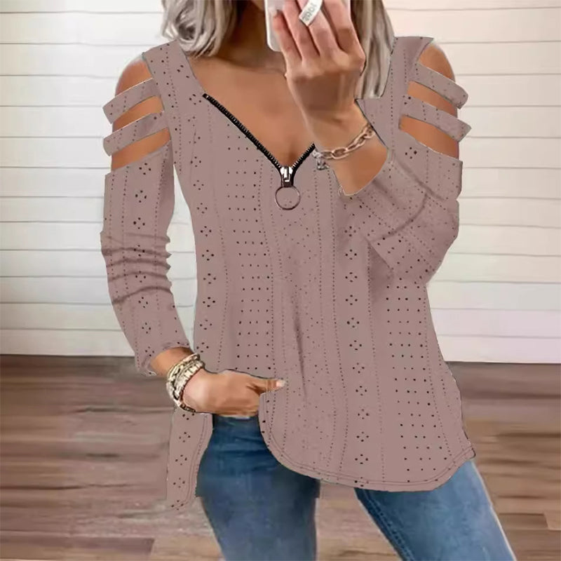 👚 Women's Cold Shoulder Zipper T-Shirt – Edgy Details Meets Effortless Everyday Style