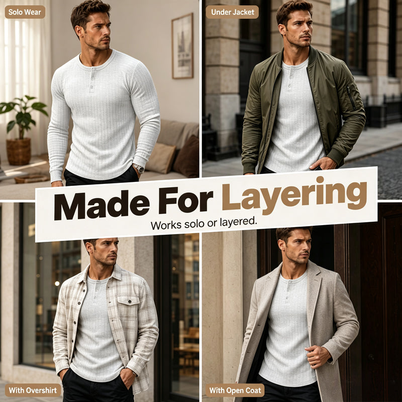 🔥 SHARPER EVERYDAY STYLE | Men's Textured Henley Shirt -50%