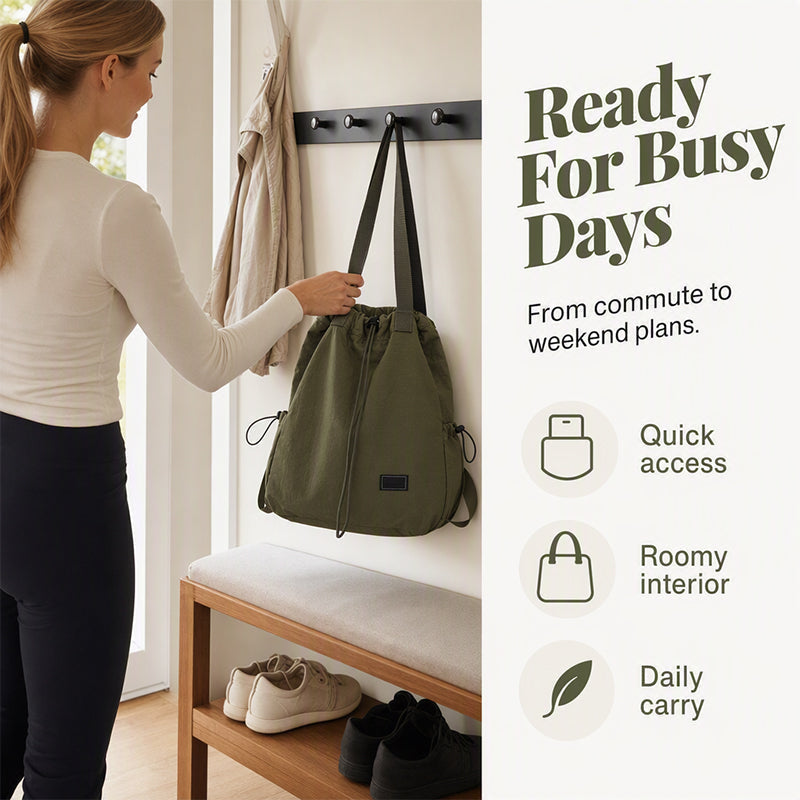 Women's Large Capacity Drawstring Tote Backpack