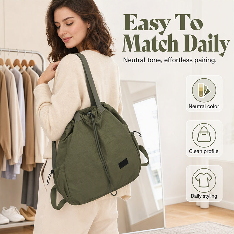 Women's Large Capacity Drawstring Tote Backpack