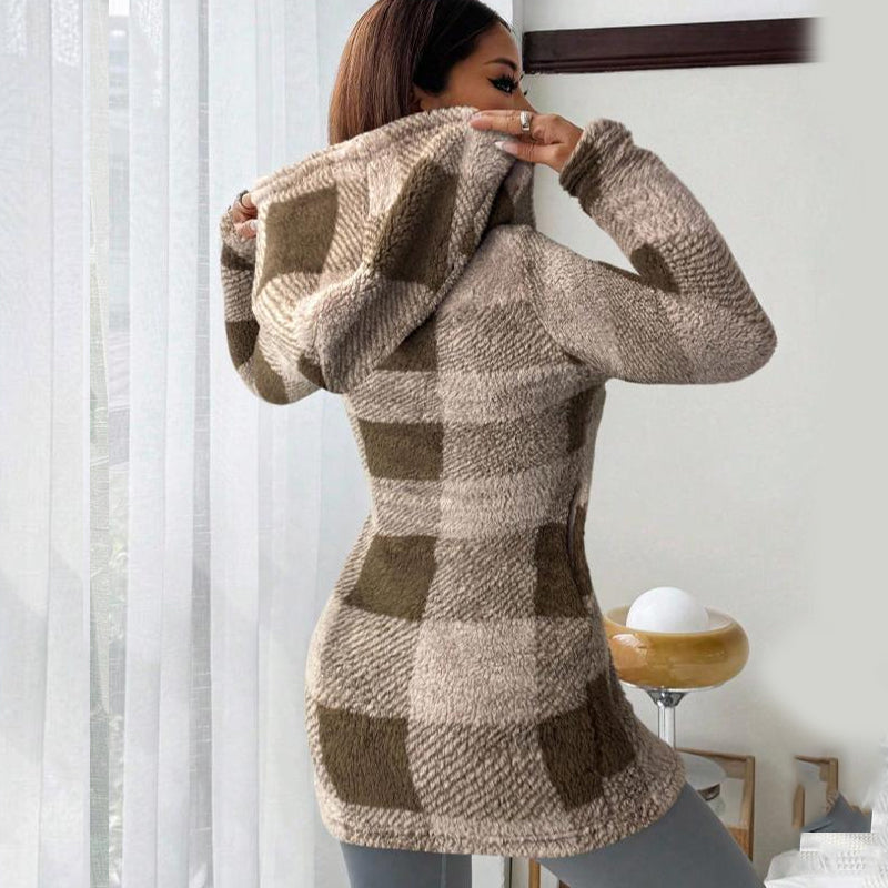 🍂 Women’s Plaid Zip-Up Hooded Jacket – Cosy Comfort Meets Effortless Autumn Style
