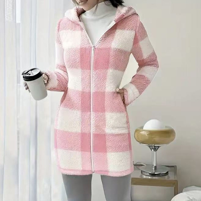 🍂 Women’s Plaid Zip-Up Hooded Jacket – Cosy Comfort Meets Effortless Autumn Style