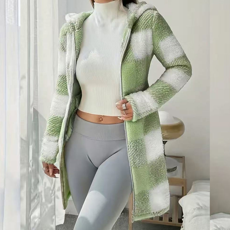 🍂 Women’s Plaid Zip-Up Hooded Jacket – Cosy Comfort Meets Effortless Autumn Style