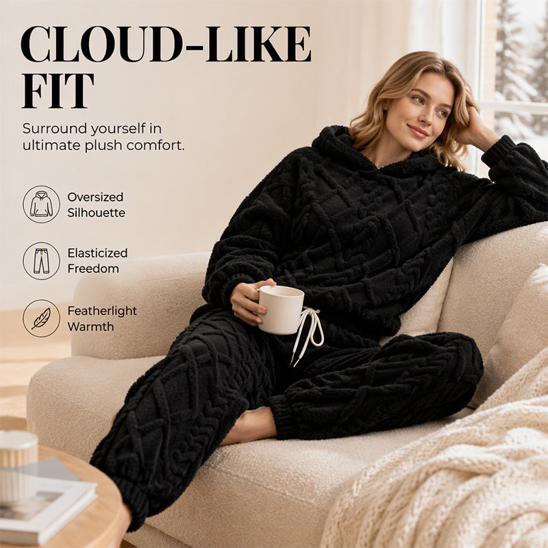 ☁️ All-Day Cosy Comfort | Women's Embossed Plush 2-Piece Lounge Set