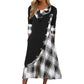 Plaid Patchwork Asymmetrical Neck Long Sleeve Dress