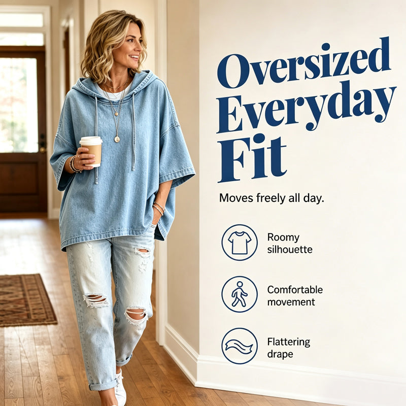 🍂 Women's Casual Loose Denim Hoodie – Relaxed Comfort & Effortless Autumn Style