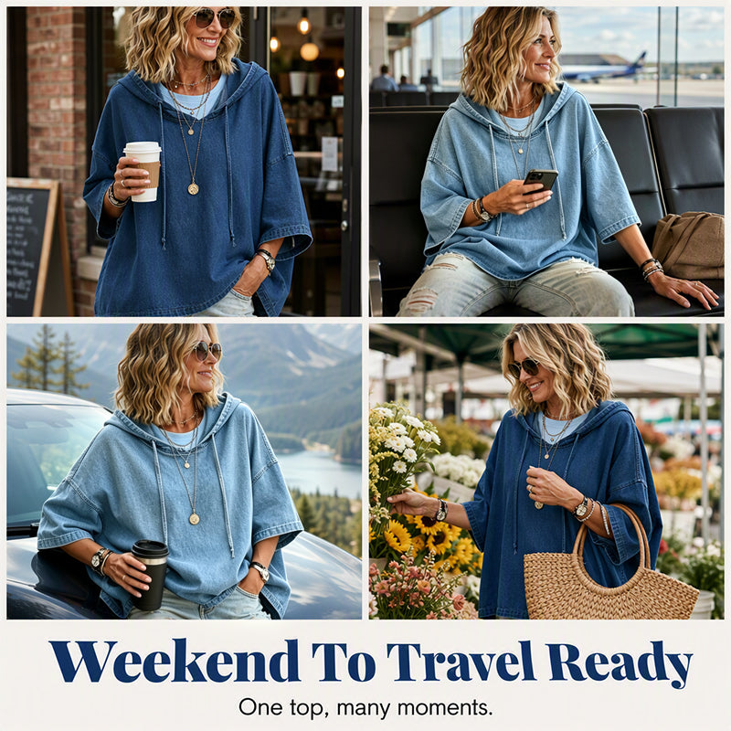 🍂 Women's Casual Loose Denim Hoodie – Relaxed Comfort & Effortless Autumn Style