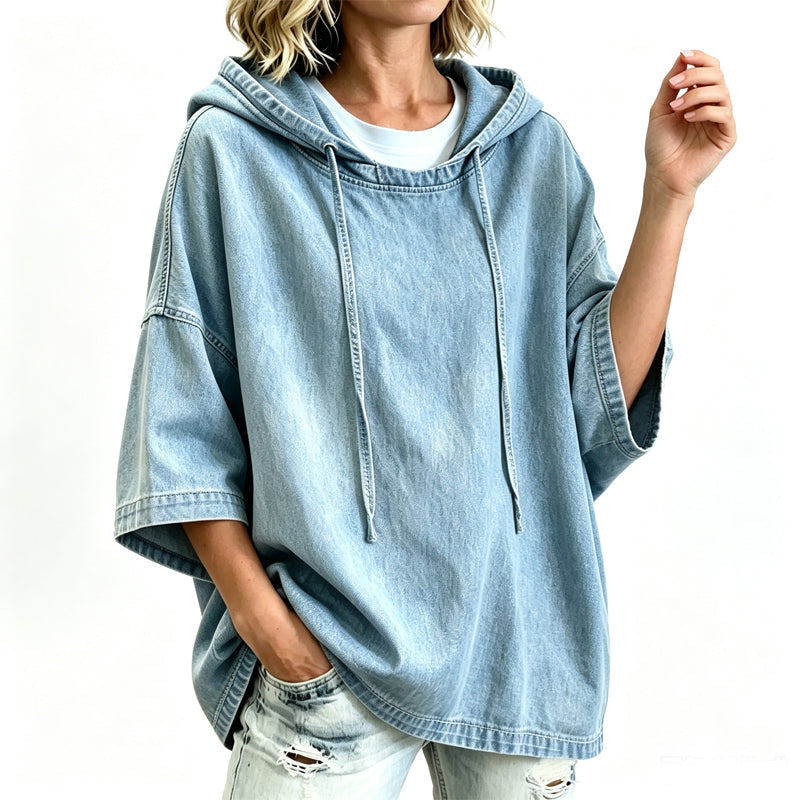 🍂 Women's Casual Loose Denim Hoodie – Relaxed Comfort & Effortless Autumn Style