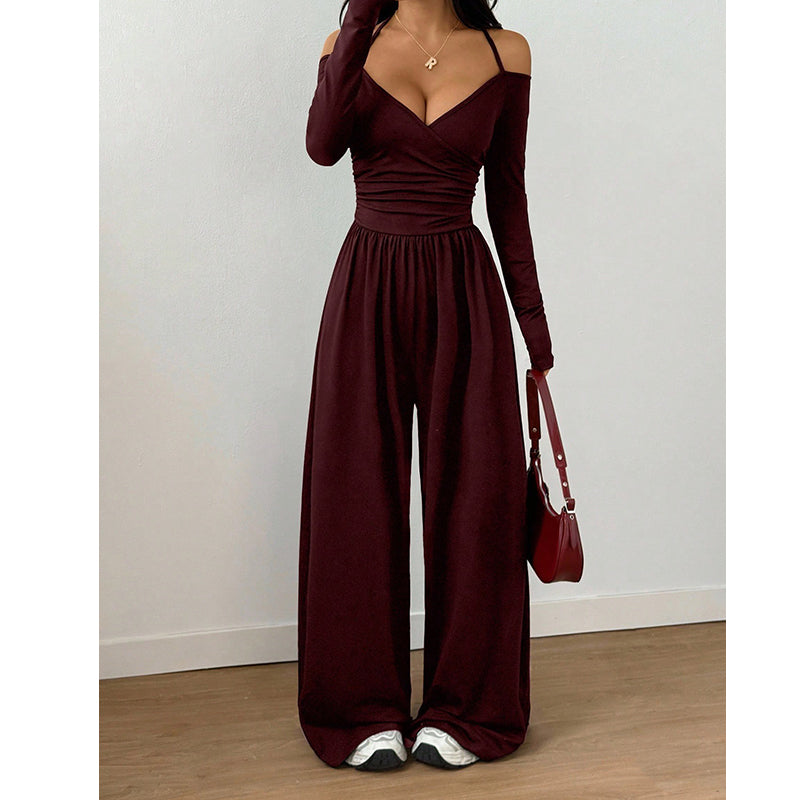 🥳AUTUMN HOT SALE🥳🍂50K+ SOLD!💥50% OFF! Women's Elegant Halter Neck Deep V Jumpsuit