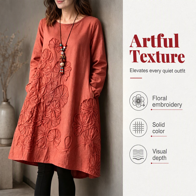 Women's Casual Long Sleeve Round Neck A-Line Dress