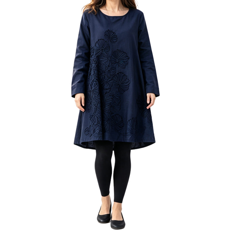 Women's Casual Long Sleeve Round Neck A-Line Dress