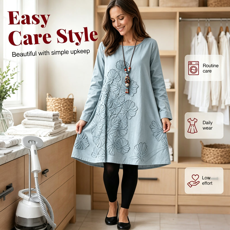 Women's Casual Long Sleeve Round Neck A-Line Dress