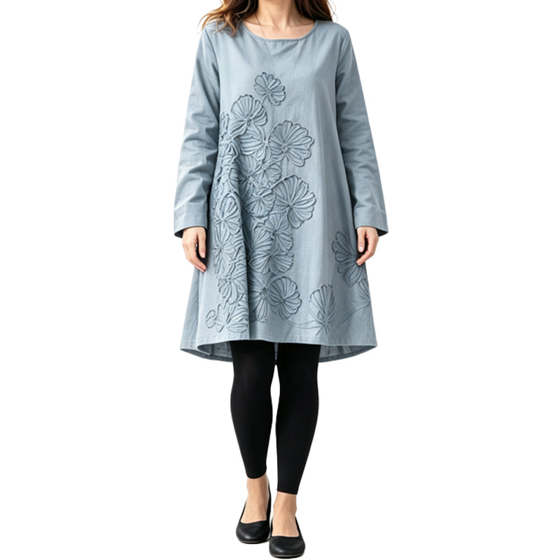 Women's Casual Long Sleeve Round Neck A-Line Dress
