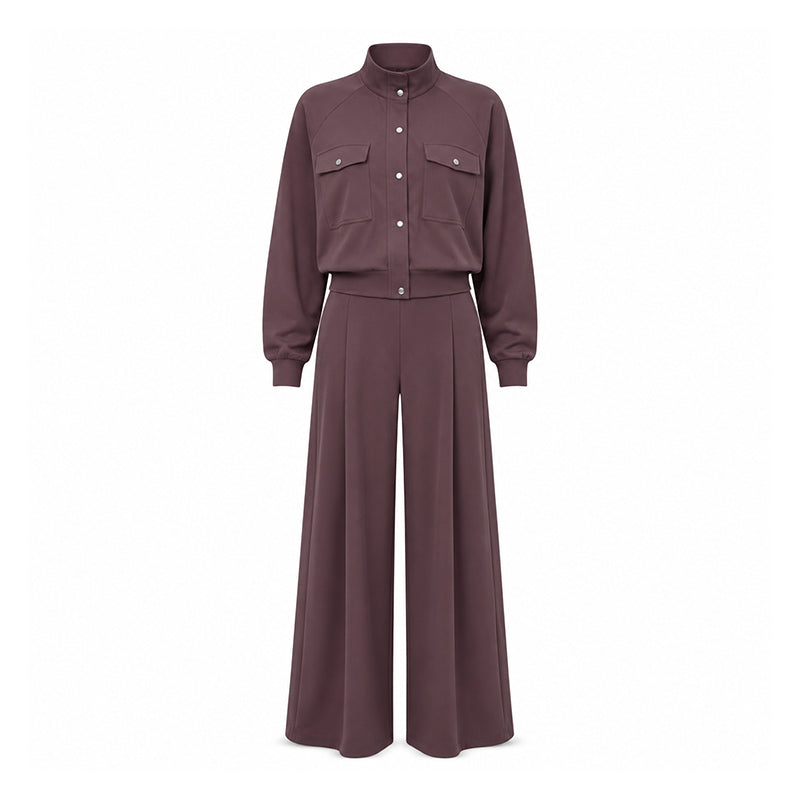 ✨ Effortless Everyday Style | Women's Stand-Collar Jacket & Wide-Leg Pants 2-Piece Set