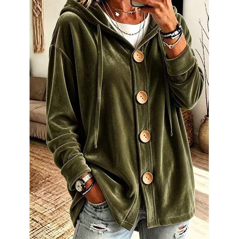 Women’s Loose Velvet Hooded Cardigan