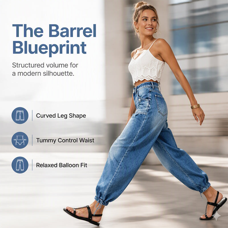 Women's High Waisted Stretchy Barrel Jeans
