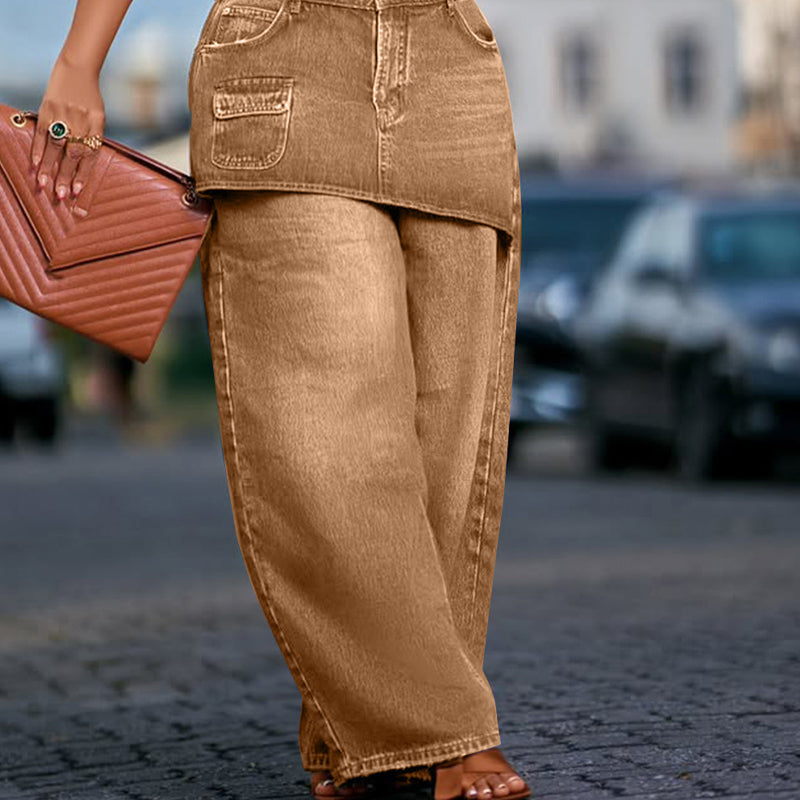 ✨Women's Layered Skirt Over Denim Jeans
