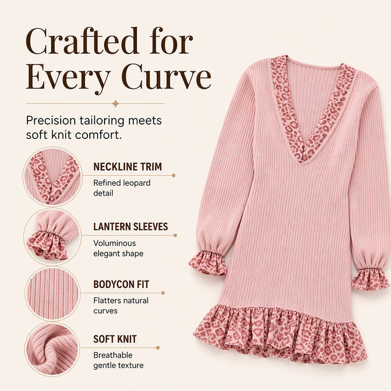 ⌛Limited-Time Offer-Women's Lantern Sleeve V Neck Knit Dress