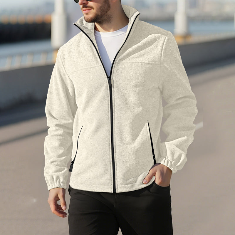 Men's Stand Collar Zip-Up Warm Jacket